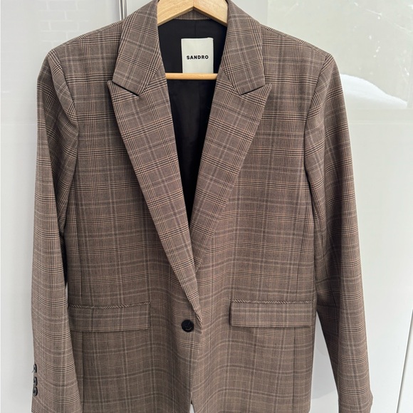 Sandro Ladies Checked Blazer in Brown - Picture 1 of 4